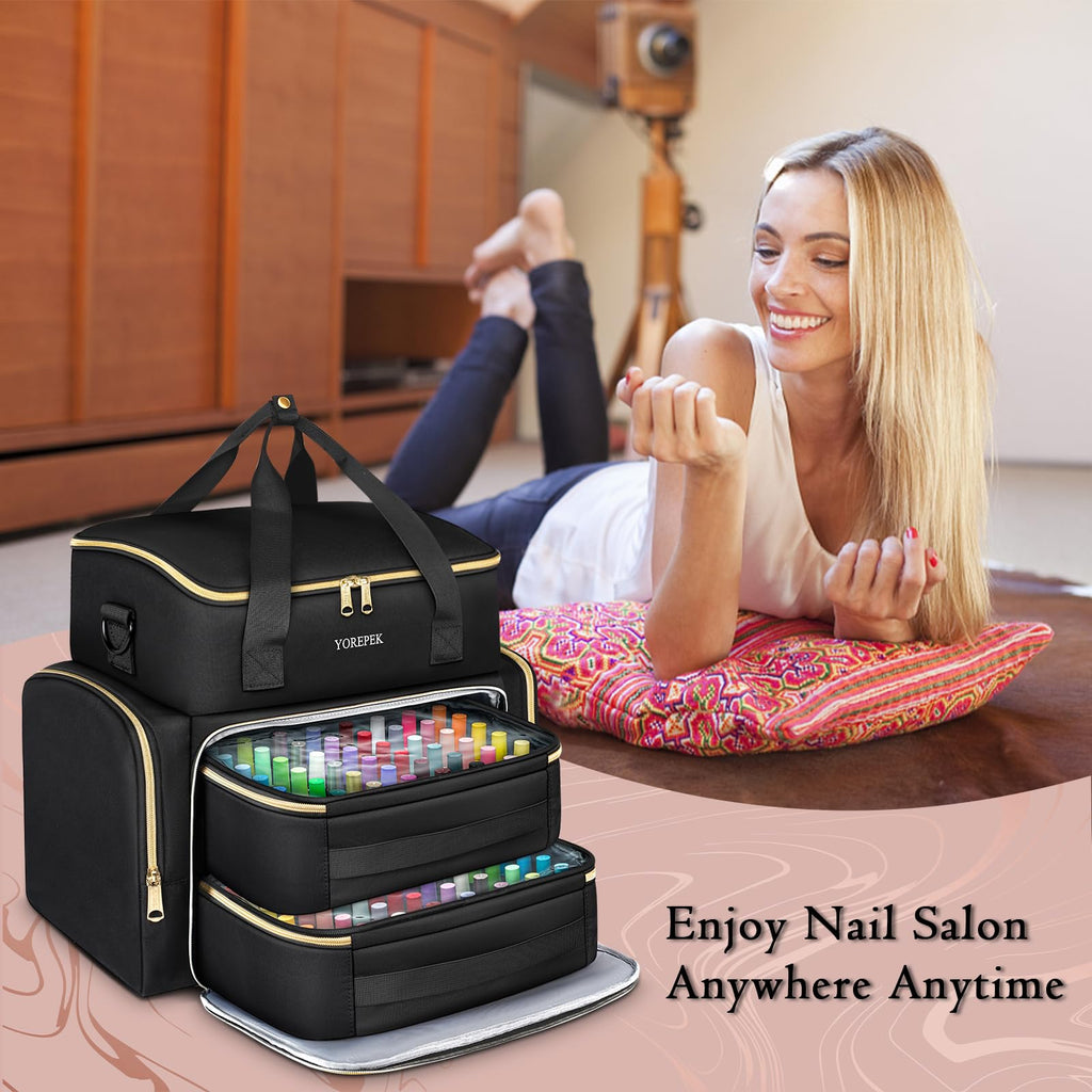 YOREPEK Extra Large Nail Polish Organizer Case Holds 96 to 100+ Bottles (15ml/0.5 fl.oz) UV lamp, Gel Polish Travel Case Bag with 2 Removable Pouches Fits Nail Suppiles, Manicurist Nail Tech Gifts