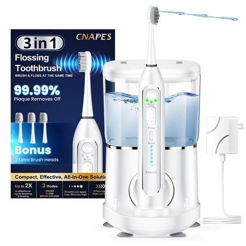 Electric Toothbrush with Water Flosser 3-in-1 Combo, Professional Sonic Toothbrush for Adults, 3 Brush Modes+5 Floss Speeds, Rechargable, 2.0 Flossing Toothbrush for Oral Care, Portable Travel Case