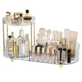 Lulltou Makeup Organizer Countertop for Vanity, Rotating Skincare Organizers and Storage, 2-in-1 Cosmetic Organizer Display Case with Makeup Holder Perfume Tray for Desk Counter Bathroom Dresser