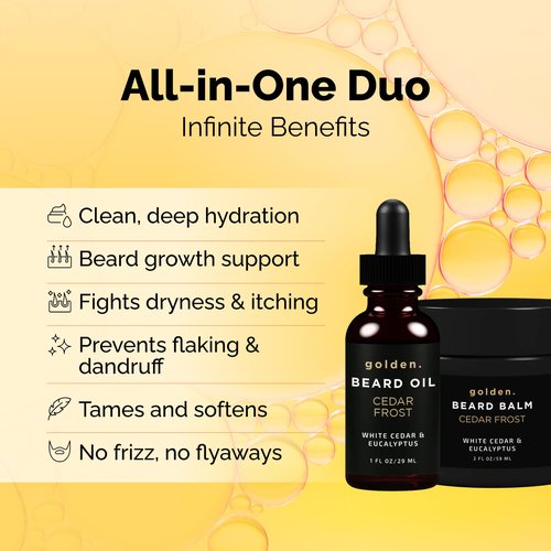 Golden Grooming Beard Bundle for Black Men | Natural Beard Growth Kit with Shea Butter (Regular, Cedar Frost)