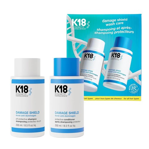 K18 Damage Shield Wash Care Set - Full-Size Color-Safe Shampoo & Conditioner | Reduces Frizz, Protects Hair Health