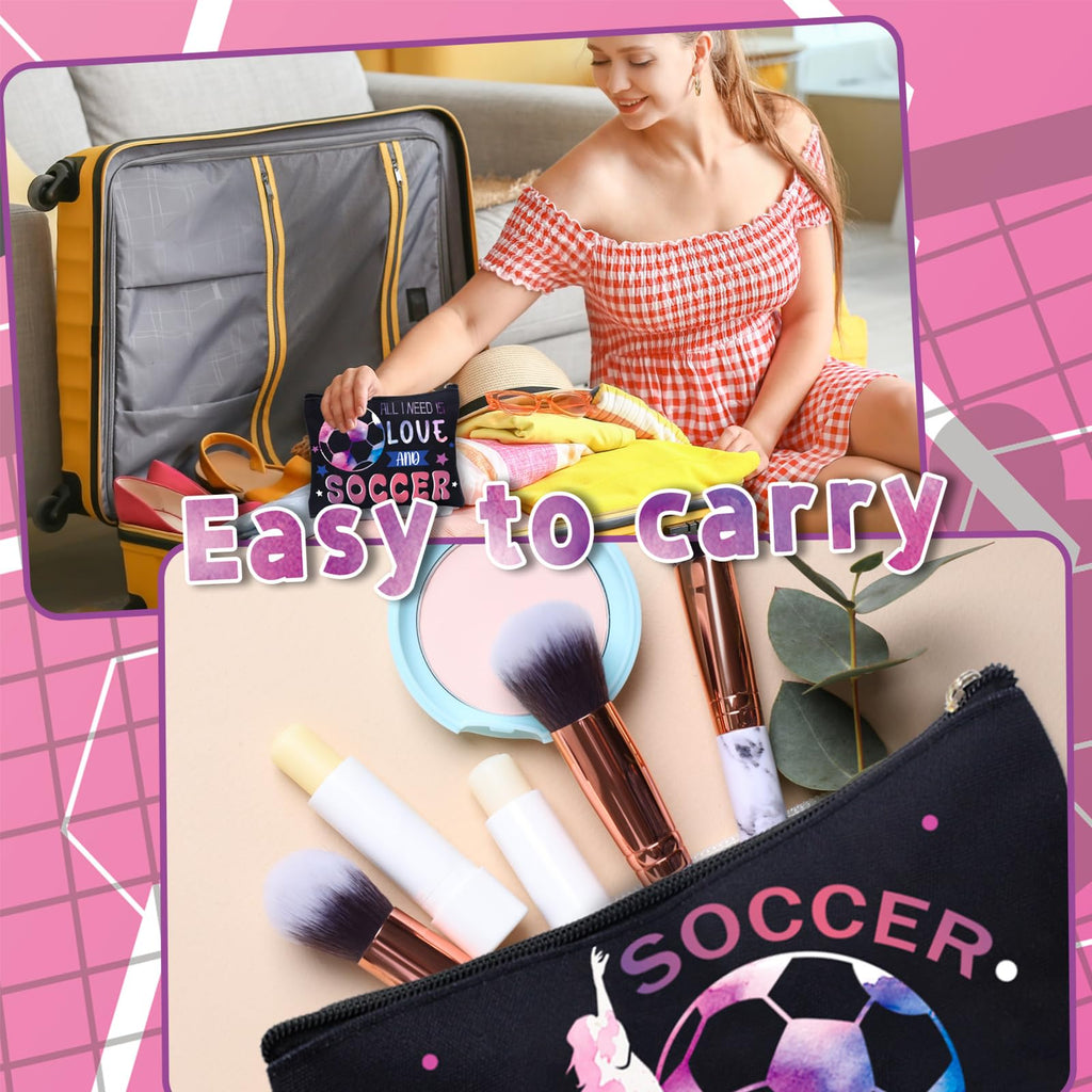 yesaior 12Pcs Makeup Bag Travel Pouch Canvas Gifts Cosmetic Bag Portable Storage Bag for Women Girls Team Party Favors (Soccer)