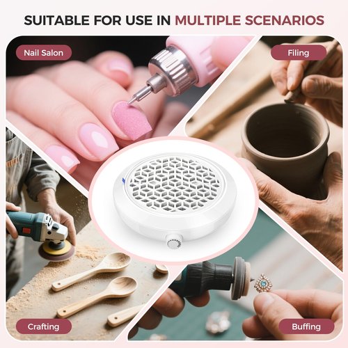 MNAFKT Nail Dust Collector for Nail Tech & Acrylic Nail Polishing - Ultra-Quiet 8000RPM Turbo Brushless Motor, Reusable Filter & Magnetic Detachable Design for Salon, Home DIY & Crafts Powerful（White)