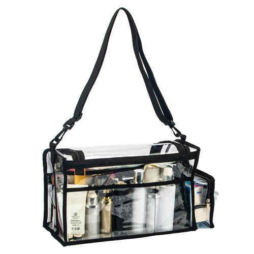 Large Professional Free Standing Clear PVC Makeup Artist Set Bag Transparent Makeup Brush Buddy Make up Kits Organizer Carry All MUA Travel Cosmetic Bag with 8 Dividers and Tissue Holder