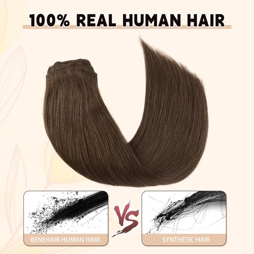 Sassina Clip in Remy Hair Extensions Real Human Hair 14 Inch Straight Clip in Human Hair Extensions Medium Brown Double Weft Clip ins Extensions 8 Pcs 90 Grams #4
