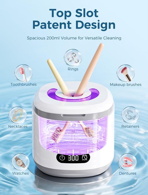 Estefanlo Ultrasonic Retainer Cleaner, 45kHz Retainer Cleaner Machine with LED Digital Auto Timer, 200ML Ultrasonic Cleaner wiht 3 Retainer Cleaner Modes for Denture, Aligner, Mouth Guard,Night Guard