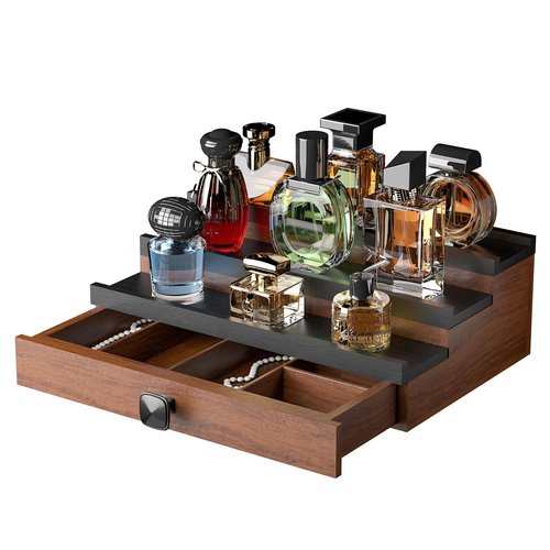 TIRYIUOU Cologne Organizer for Men: with Drawer, 3 Tier Wooden Cologne Stand Desktop Perfume Display Shelf, Bedroom Dresser Makeup Lotion Jewelry Storage Organizer ﻿