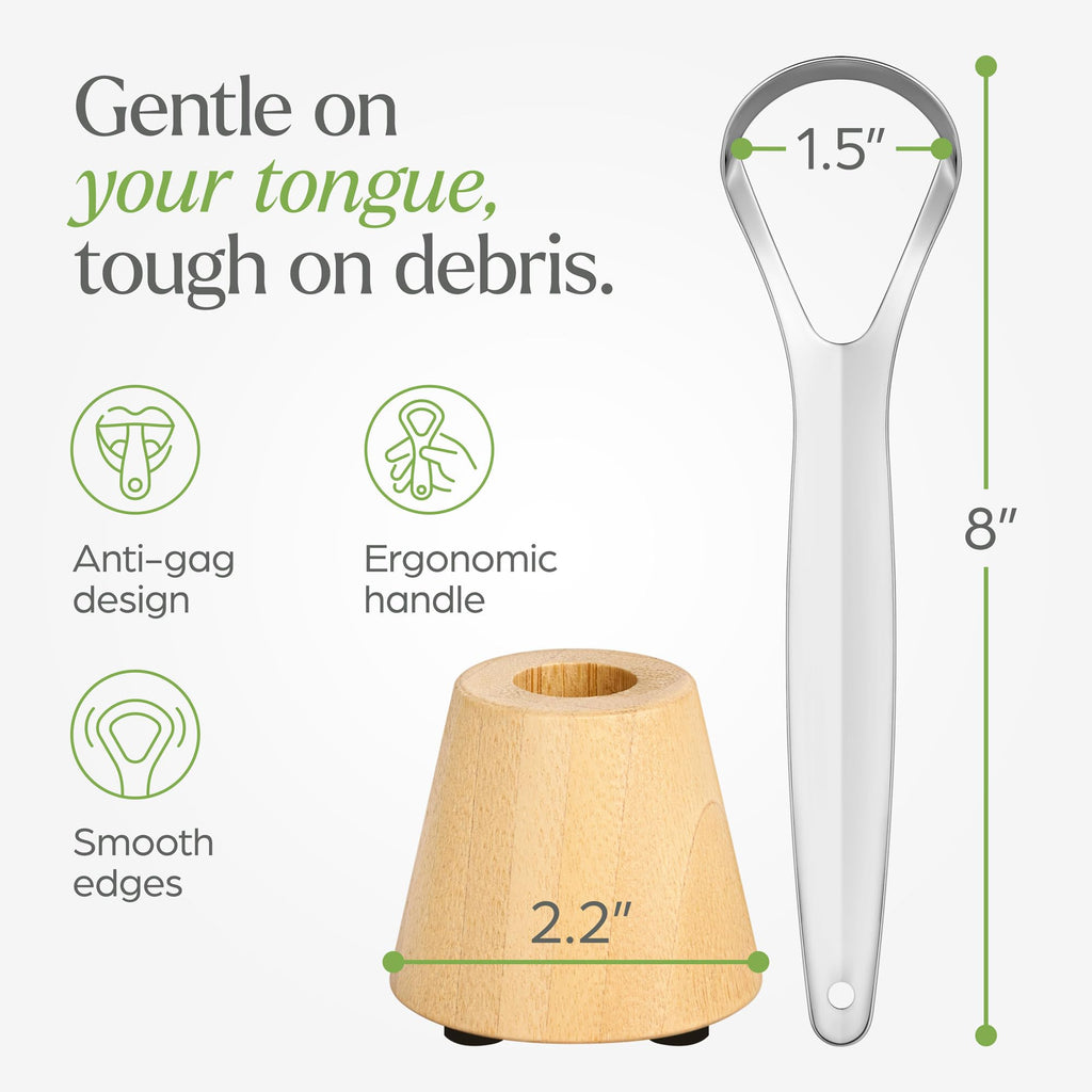 VIVAGO Tongue Scraper for Adults with Holder (2 Pack) - Metal Tongue Scraper for Tongue Cleaning and Reducing Bad Breath - Stainless Steel Tongue Scraper for Adults, Tongue Cleaner for Adults