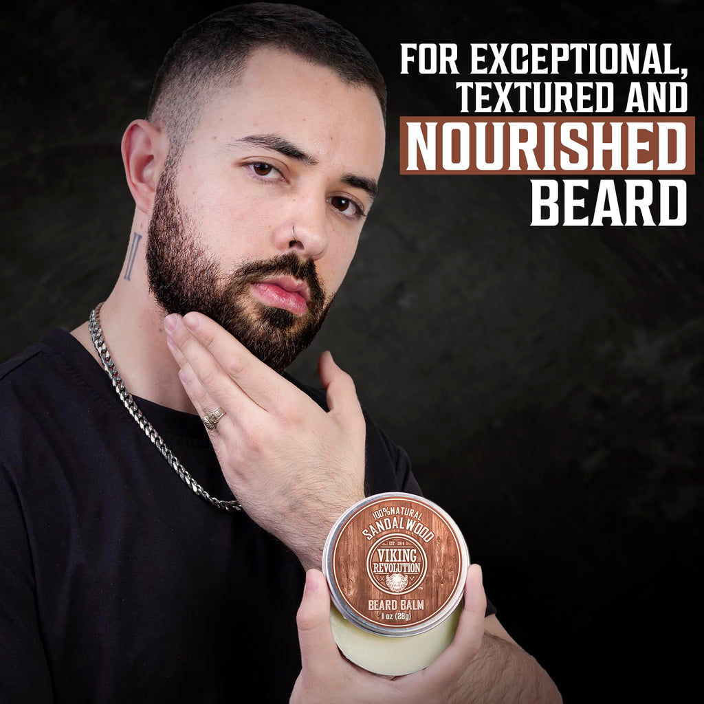 Viking Revolution Beard Balm Variety Pack - Styles, Strengthens & Softens Beards | 1oz Each - Sandalwood, Pine & Cedar, Bay Rum, Clary Sage
