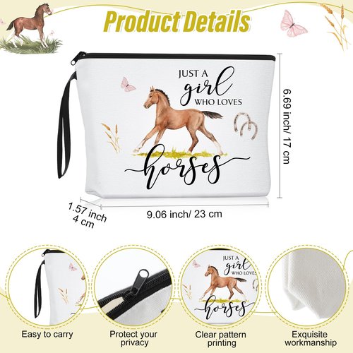 Crtiin 3 Pcs Horse Gifts for Women International Women's Day 11 oz Coffee Mug Travel Cosmetic Bags Makeup Zipper Pouch Inspirational Keychain Thank You Gifts for Mother's Day Birthday Coworkers