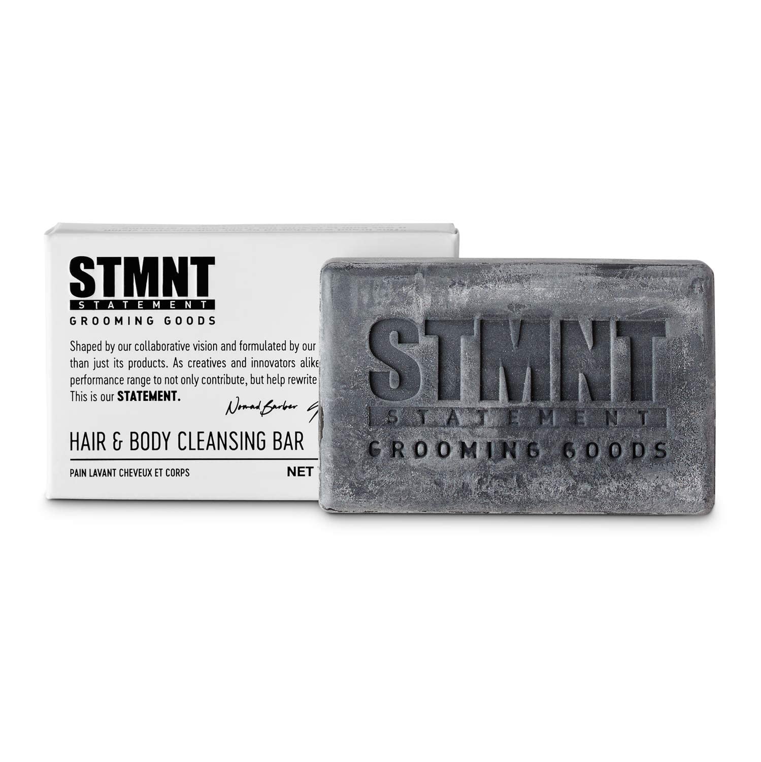 STMNT Grooming Goods Hair & Body Cleansing Bar - 4.4 oz | Sulfate-Free Moisturizing Formula with Activated Charcoal