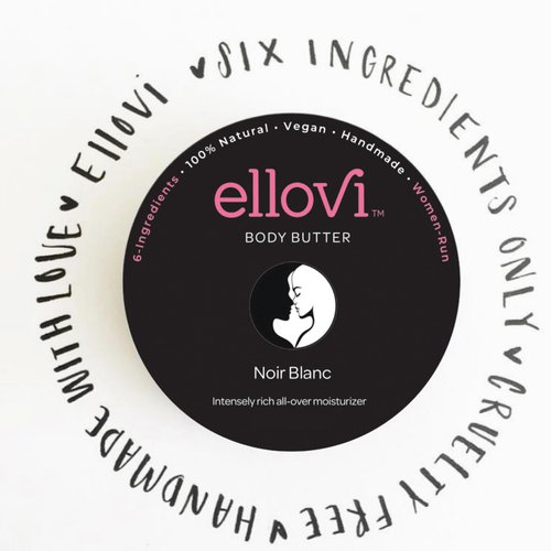 Ellovi All-Natural Unisex Body Butter - Noir Blanc - Pure Enough to Eat - Made With Just 6 Vegan Ingredients - 100% Plant-Based Hydrating Moisturizer For Naturally Healthy Skin (3.4 fl. oz/100ml)