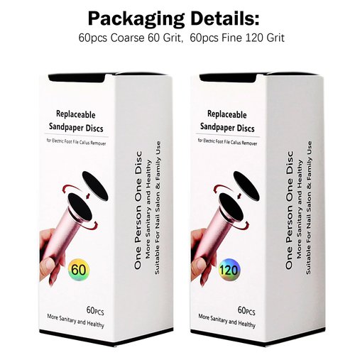 120pcs Foot File Sandpaper Discs 60 Grit 120 Grit, Replacement Electric Callus Remover Refills, Self-Adhesive, Easy to Replace (60 Grit +120 Grit)