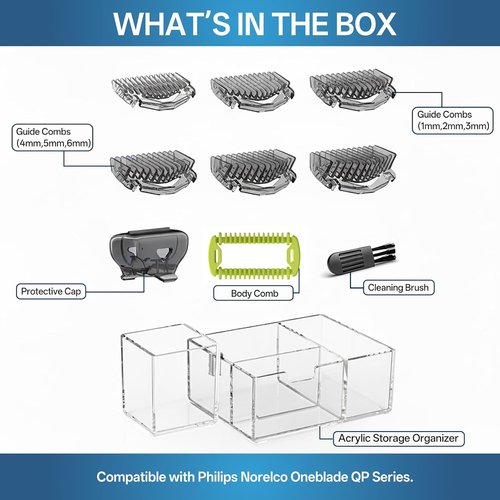 Philips Norelco OneBlade Guards Kit Plus - 6 Sizes (1–6mm) with Replacement Body Comb & Organizer Stand