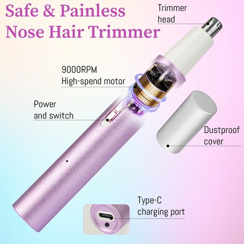 Mendaping 2025 Rechargeable Nose & Ear Hair Trimmer, Dual-Edge Blade Electric Clipper for Women Men, Facial & Eyebrow Hair Removal Tool, Powerful Motor, Painless, Easy to Clean (Multicolor)