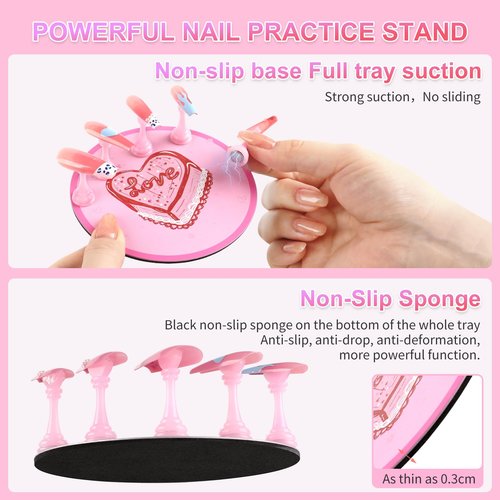 ANGNYA Nail Stand for Press Ons, Round Super Magnetic Base Nail Holder for Painting Nails with 200 Pcs Reusable Double-Sided Tape for Nails Practice Nail Tools Home DIY Salon Supplies