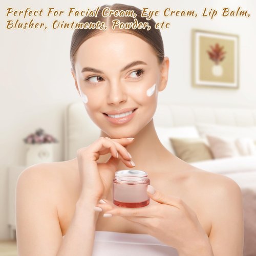12 Pcs 60g/2oz Glass Cosmetic Jars Refillable Cream Bottle Containers Empty Sample Vials Jar with Rose Gold Lid for Eye Cream Lotion Ointments Lip Balm Scrub - Pink