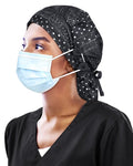 Large Satin Scrub Cap for Ponytail Women Silk Nurse Work Bonnet for Long Braids Hair Head Cover Black White