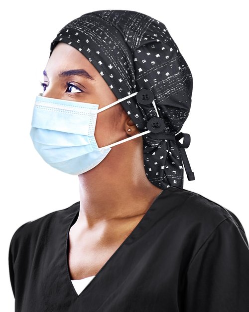 Large Satin Scrub Cap for Ponytail Women Silk Nurse Work Bonnet for Long Braids Hair Head Cover Black White