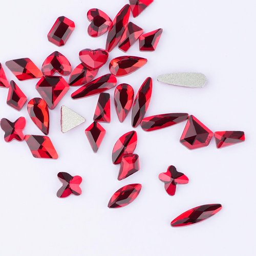 Canvalite 2900Pcs Red Rhinestones for Nails, 18 Styles Multi Shape Nail Charms and Gems Shiny Glass Crystal Flatback Nail Rhinestones Set for Nail Art with Rhinestone Picker and Tweezers