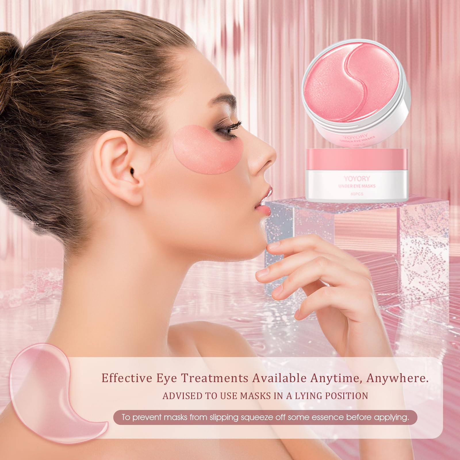 YOYORY Under Eye Patches for Dark Circles and Puffiness, 60 Pcs Collagen Eye Masks for Eye Bags, Fine Lines & Wrinkles, Eye Treatment with Hyaluronic Acid for Hydrating & Moisturizing, Pink