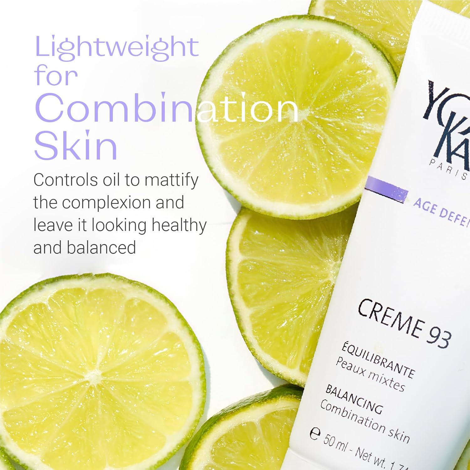 Yon-Ka Creme 93 Mattifying Moisturizer - Balancing Facial Cream for Combination Skin | Paraben-Free | 1.74 oz