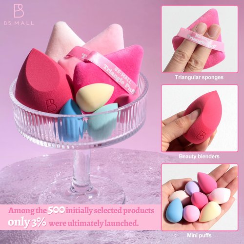 BS-MALL Mini Makeup Sponge Set Professional Triangle Puff 49 Pcs- Pro V3.0 Cloud Technology Material Flawless flow Mini Sponge Set & Triangle Puff With Waterproof Travel Silicone Bag Gift Set