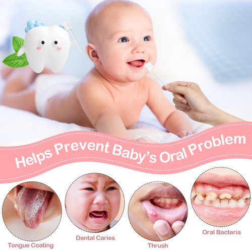 Singhoow 200 Pieces Baby Tongue Cleaner Disposable Infant Oral Cleaner with 4 Pieces Finger Toothbrush Soft Gauze Baby Mouth Newborn for Tooth Mouth Dental Care(Pink)