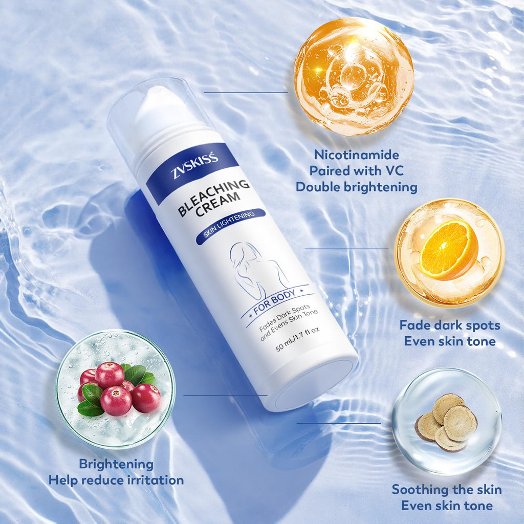 ZVSKISS Skin Bleaching Cream - for Intimate Areas & Body, Vitamin C Dark Spot Remover for Underarms, Knees, Elbows, Inner Thighs, Bikini Line, Sensitive Skin care Cream- 1.7fl oz