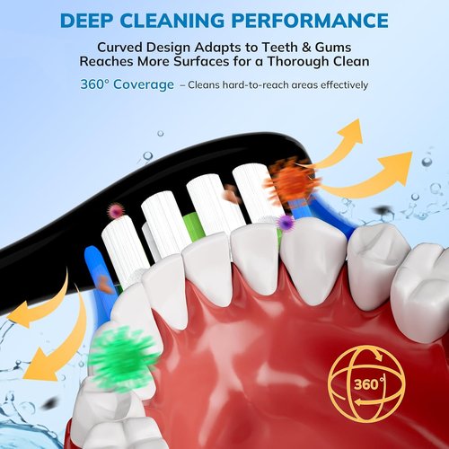 Philips Sonicare Replacement Toothbrush Heads - 8 Pack Soft Gentle Bristles for Click-On Electric Toothbrushes | Black
