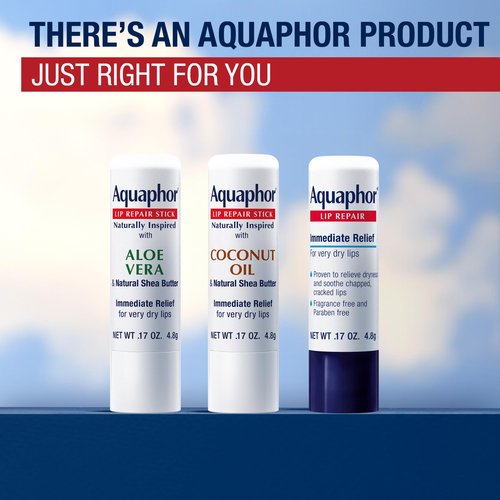 Aquaphor Naturally Inspired Lip Repair Stick Four (4) Pack with Shea Butter, Lip Balm Set, Coconut Oil, Two (2) 0.17 Oz + Two (2) Aloe Vera, 0.17 Oz