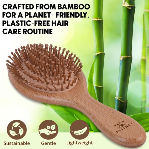 Bamboo Brush for Hair Growth - Natural Bristle Detangling Brush with Wooden Paddle | Ergonomic Handle for All Hair Types