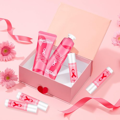 20 Sets Breast Cancer Awareness Favors Pink Ribbon Hand Cream Lip Balm with Thank You Cards Organza Bags Awareness Gifts for Women Nurse Breast Cancer Charity Event Survivor Campaign Party Favors