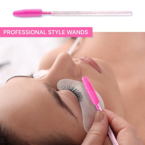 Apothie 100 Pieces Silicone Disposable Mascara Eyelash Wands - Eyebrow & Lash Extension Spoolie Brushes, Comb Separator, Microblading Tool, Applicator (100 Brushes, Pink Crystal)