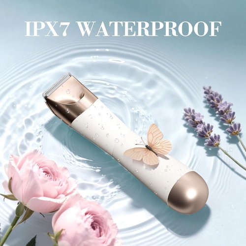 Bikini Trimmer for Women, 2 in 1 Electric Shaver for Women, Pubic Hair Trimmer Waterproof IPX7 with LED, Bikini Razor for Leg Arm Underarm Bikini Area, Pull Bows Gift Box for Friends - Shell White