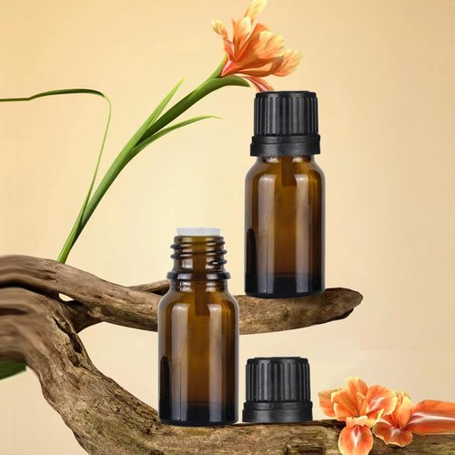 DZREVEOTA 24 Pack 10ml Amber Glass Essential Oils Bottles Empty Glass Dropper Vials Sample Bottle With Orifice Reducer and lid,for Aromatherapy Oils (Amber, 10ml)