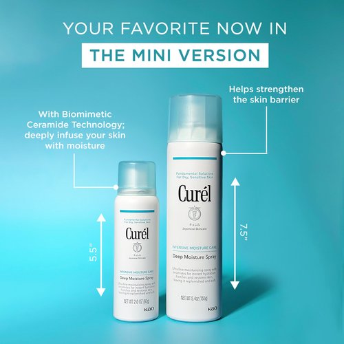 Curel Japanese Skin Care Deep Moisture Travel Size Spray, Moisturizer for Dry Skin, Face Hydrating Spray with Ceramides, 2 Oz