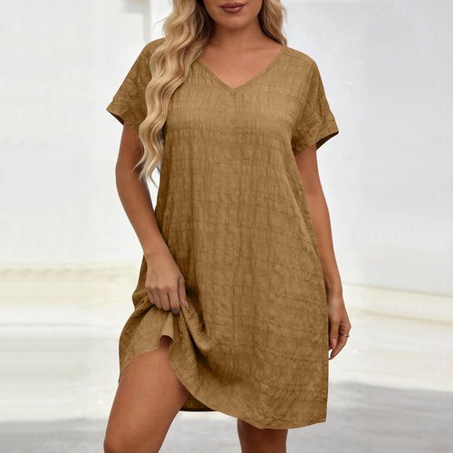Skiennix Women’s Plus Size Casual V-Neck T-Shirt Dress - Short Sleeve Beach Sundress