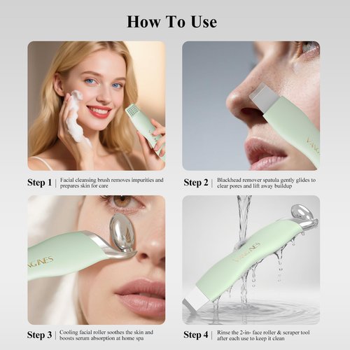 Vangines 3-in-1 Blackhead Remover Tool with Ice Roller & 2 Silicone Brush Heads - Pore Cleaning Face Spatula, Stainless Steel Skin Scraper for Nose, T-Zone Deep Cleansing (Sage Mist)