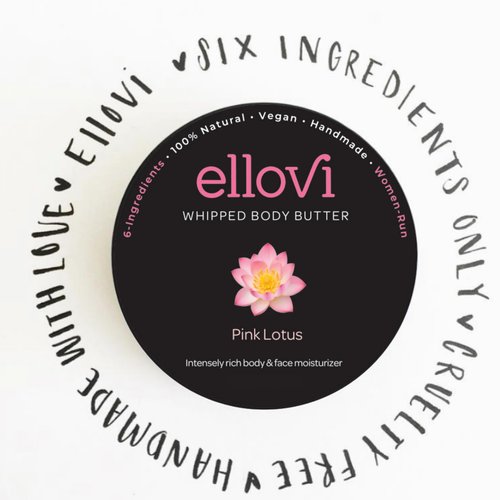 Ellovi All-Natural Luxuriously Whipped Body Butter - Pink Lotus - Pure Enough to Eat - Made With Just 6 Vegan Ingredients - Ultra-Rich 100% Plant-Based Moisturizer For Naturally Healthy Skin (2oz)