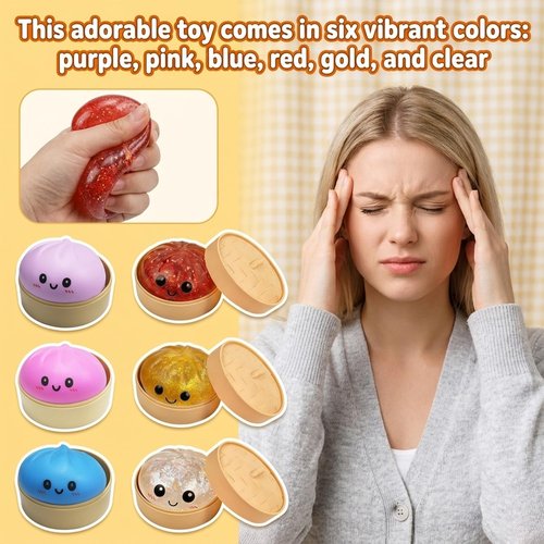 Dumpling Squishy - Colorful Glitter Stress Balls | Fun Fidget Sensory Toy for Easter Basket (Pink)
