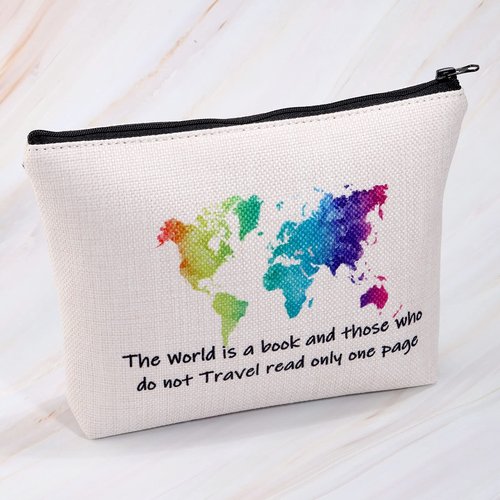 MBMSO Traveler Makeup Bag the World is a Book and those who do not Travel Read only One Page Travel Bag Travel Lover Gifts Wanderlust Gifts for Women (The World is a book bag)