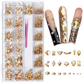 AMLAVIFISH Gold Rhinestones for Nails, 6080Pcs Gold Nail Art Rhinestones Kit, 3D Flatback Crystals Diamonds for Nail Art Design, Mix Sizes Nail Charms and Gems(Tweezers Included)