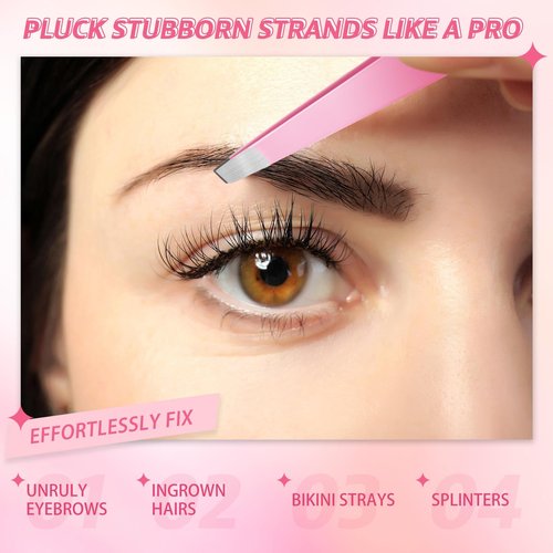 Mudder 12 Pcs Eyebrow Tweezers Set for Facial Hair Stainless Steel Slanted Tip Tweezers in Bulk for Men and Women (Pink)
