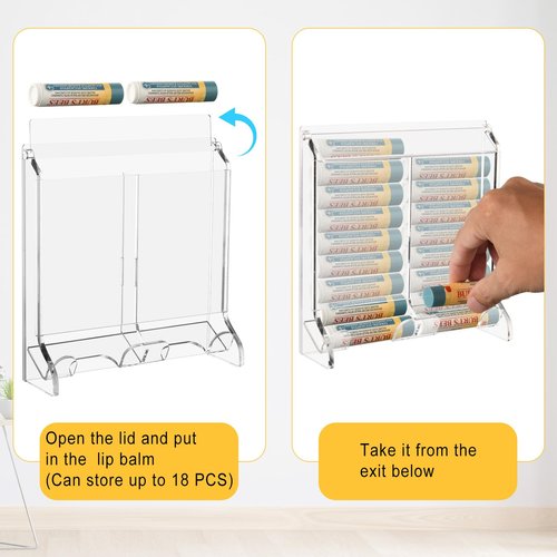 Beautyflier Clear Acrylic Lip Balm Dispenser, Organizer Holder for Lip Balm, Stackable Containers Freestanding Counter Display Stand for Lipsticks, Glosses, Lip Balm (Holder Only)