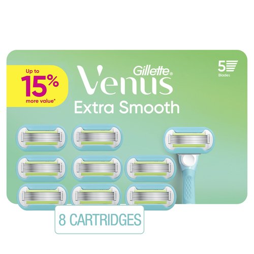 Gillette Venus Extra Smooth Women’s Razor Blades, 5-Bladed Razor Refills, 8 Count