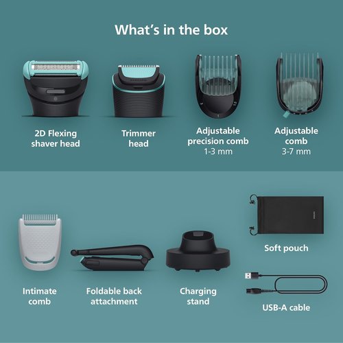 Philips Norelco Body Groomer 7000 - Men's Whole Body Groomer with 2D Flexing Head & Triple Protect System | 100% Showerproof, BG7480/50