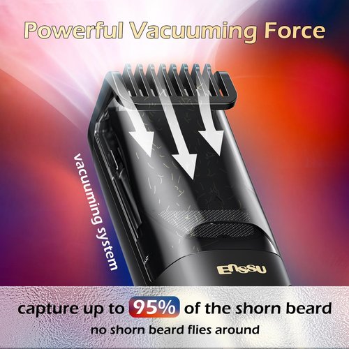 ENSSU Beard Trimmer for Men - Electric Cordless Vacuum Mens Beard Trimmer with Adjustable 20 Length Setting,Waterproof Mustache Trimmer with Ceramic Blade for Precision Facial Hair
