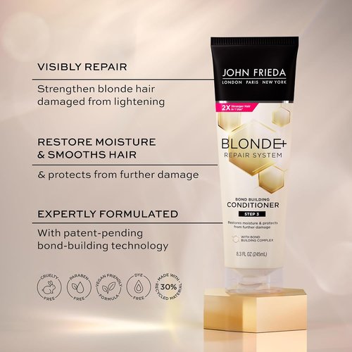 John Frieda Blonde+ Hair Repair Conditioner - Bond Building Complex for Moisture Restoration | 8.3 Oz