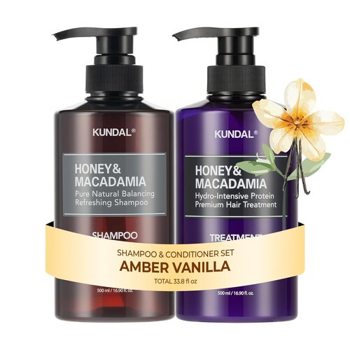 KUNDAL Korean Shampoo & Conditioner Set - Amber Vanilla | Salon-Quality, Moisturizing, Sulfate-Free, 16.9 fl oz Each